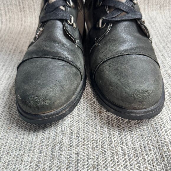 SOREL MAJOR CARLY Lace Up Leather Canvas Boot 8 Black Gray USED - Picture 7 of 12
